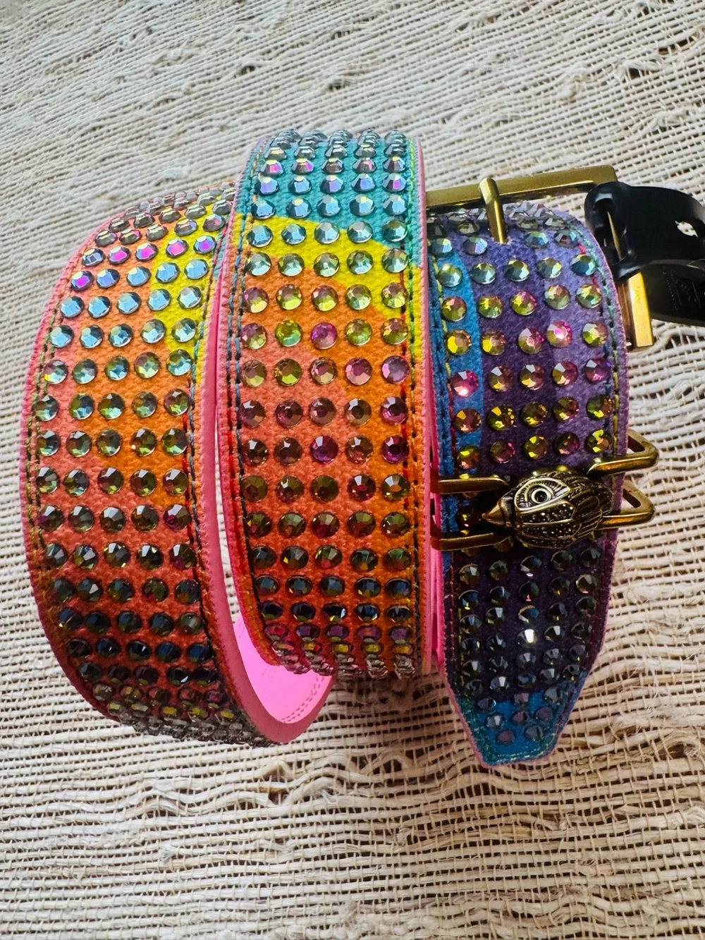 Kurt Geiger Shoreditch Belt - Swirl Rainbow Rhinestone Covered - S/M